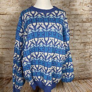 Icewear Icelandic Mens Blue White Pullover Sweater 100% Wool Sz L